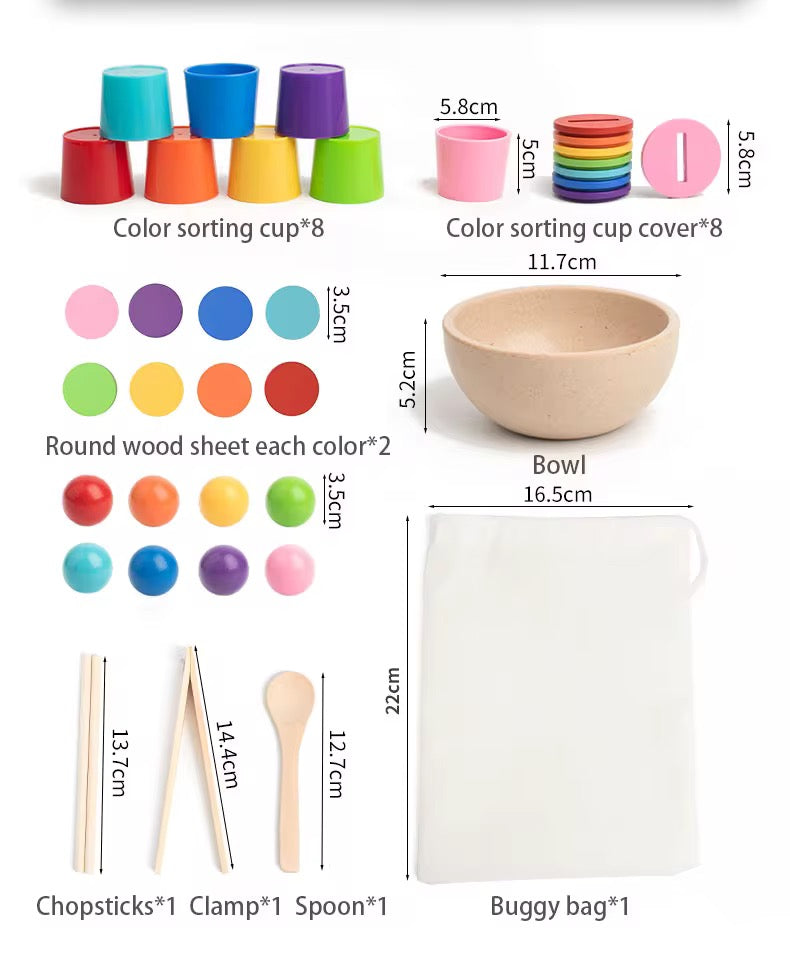 Colour Sorting Cup Set — Montessori Tweezers & Spoon