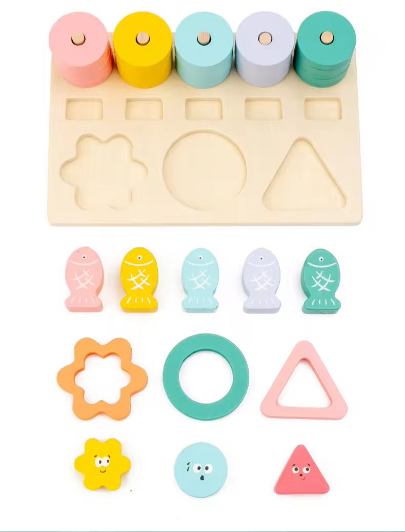 3-in-1 Wooden Colour, Shape & Fishing Activity Set