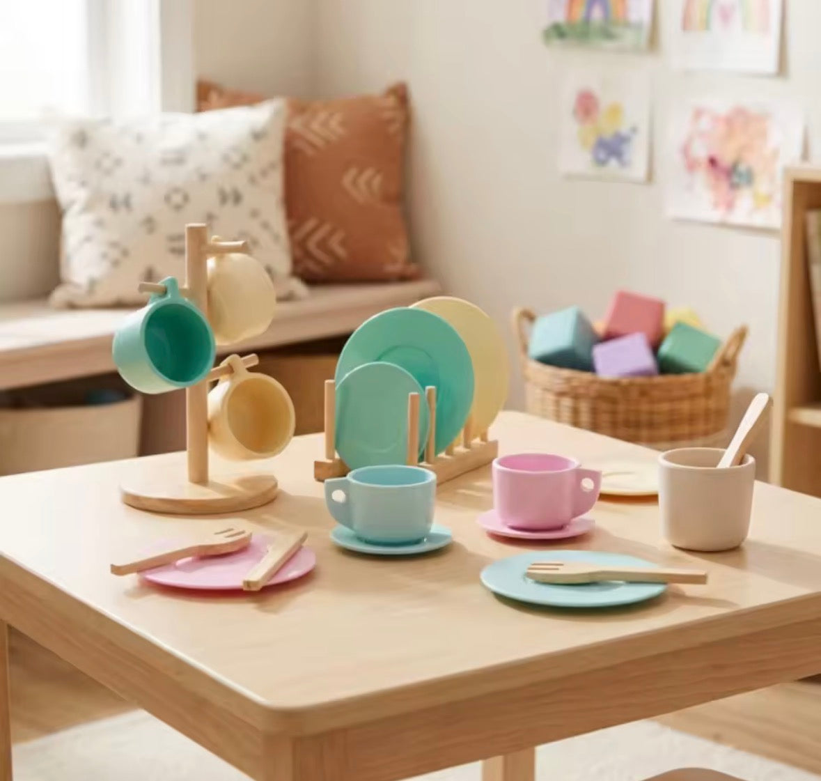 Wooden Mini Cutlery & Dinnerware Play Set