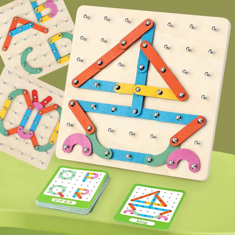 2-in-1 Wooden Nail Board & Pattern Puzzle Set