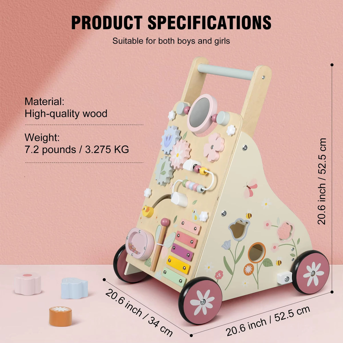 Wooden Baby Activity Walker — Montessori Learning Cart