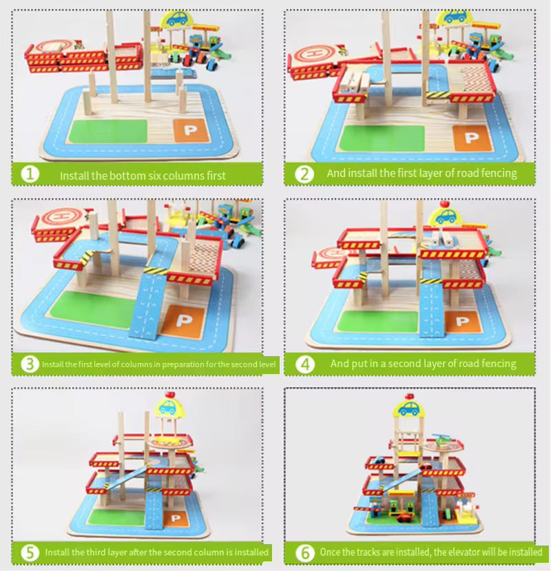 Wooden Car Garage Play Set