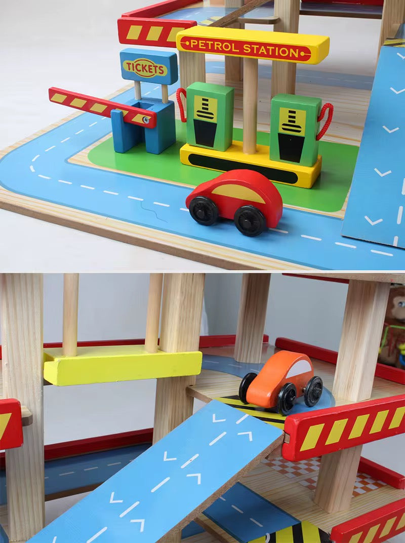Wooden Car Garage Play Set