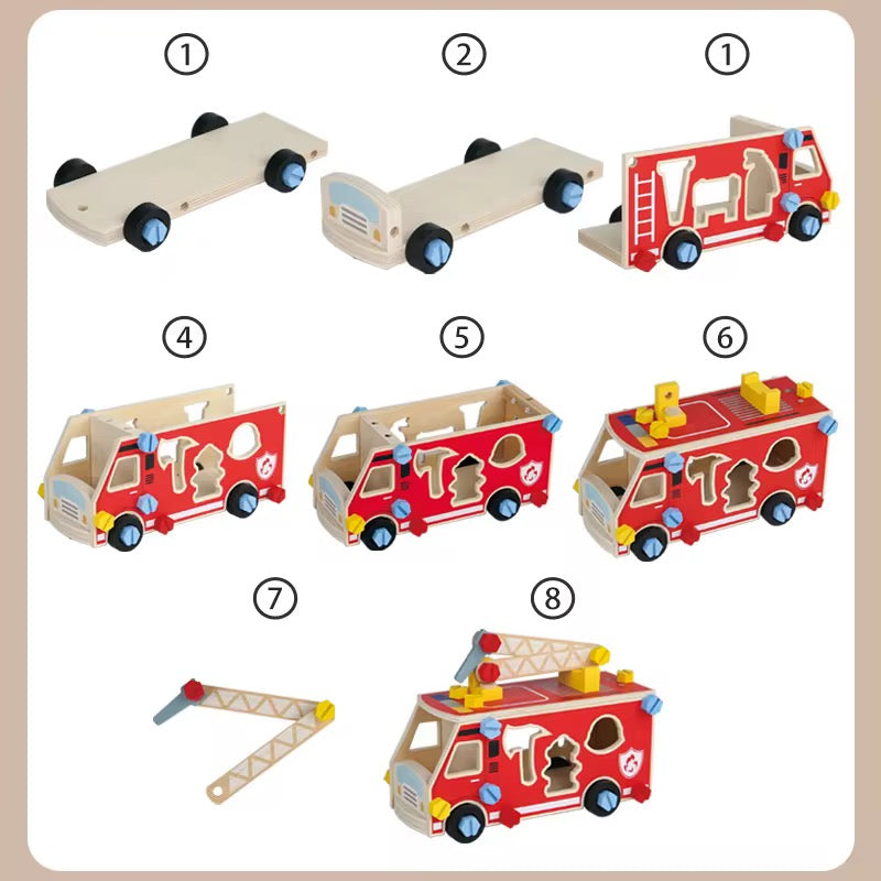 DIY Wooden Fire Truck Building Set