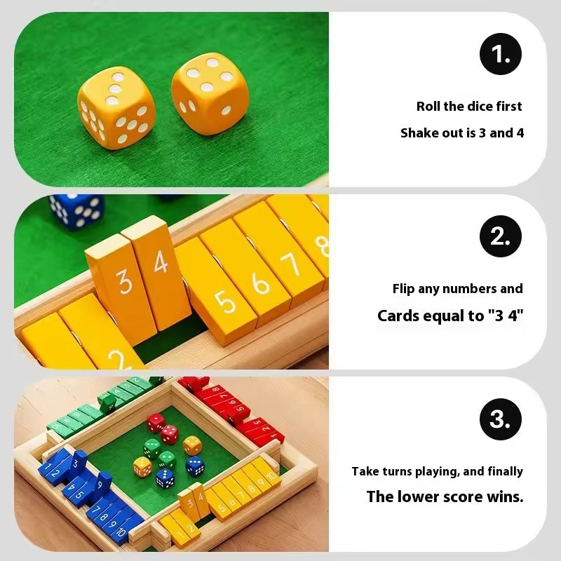 Shut The Box — 4 Player Wooden Dice Game