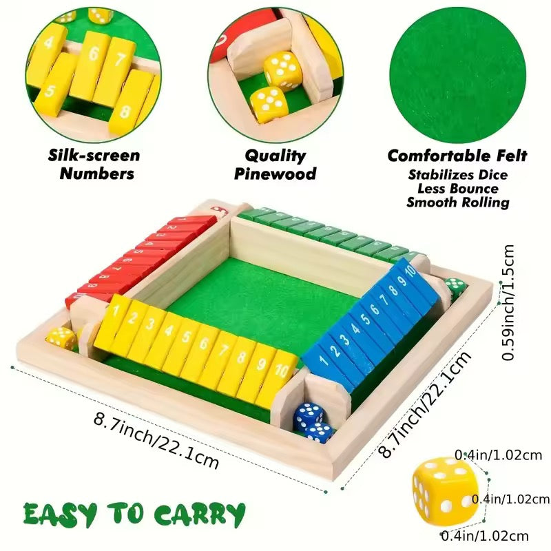 Shut The Box — 4 Player Wooden Dice Game