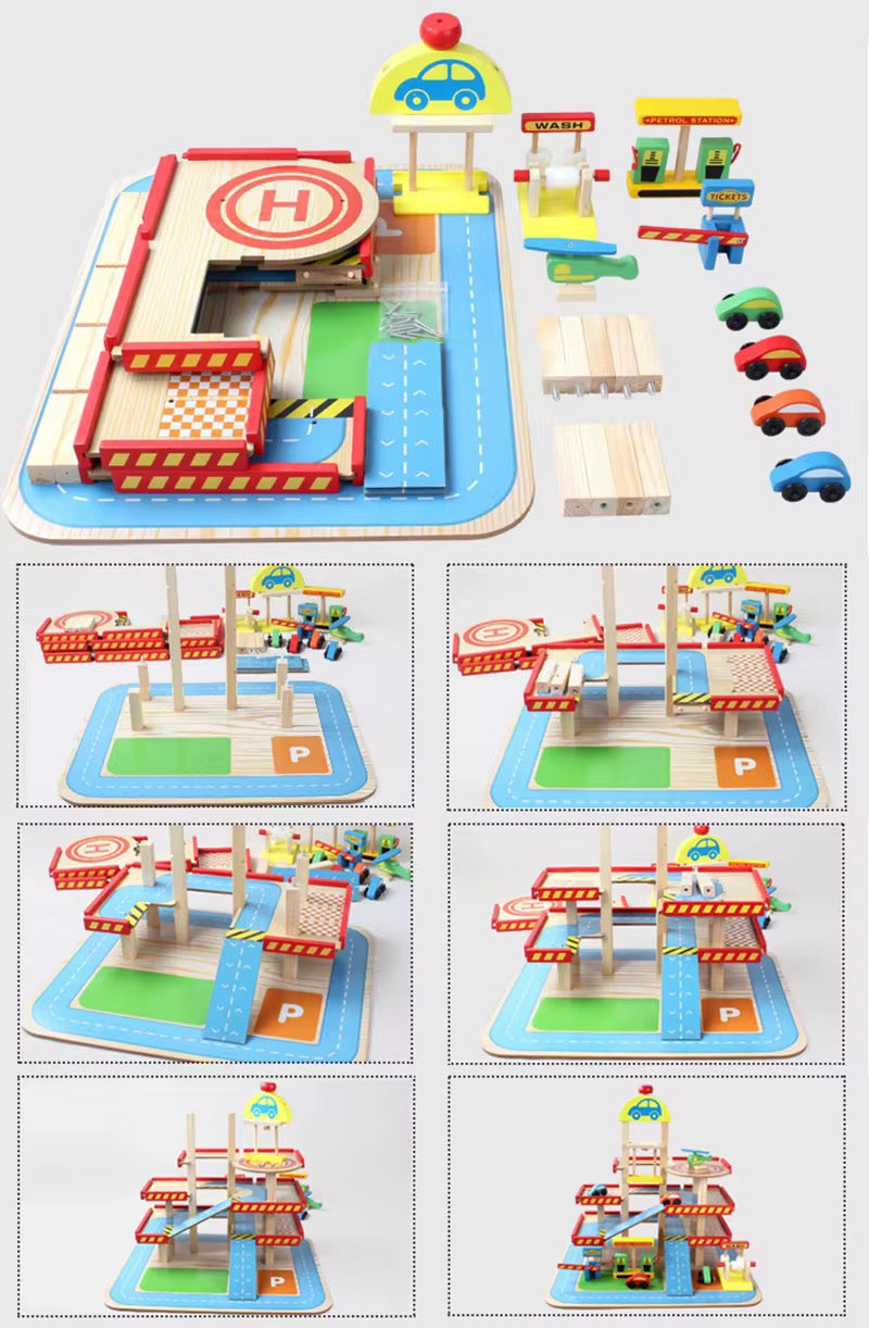 Wooden Car Garage Play Set