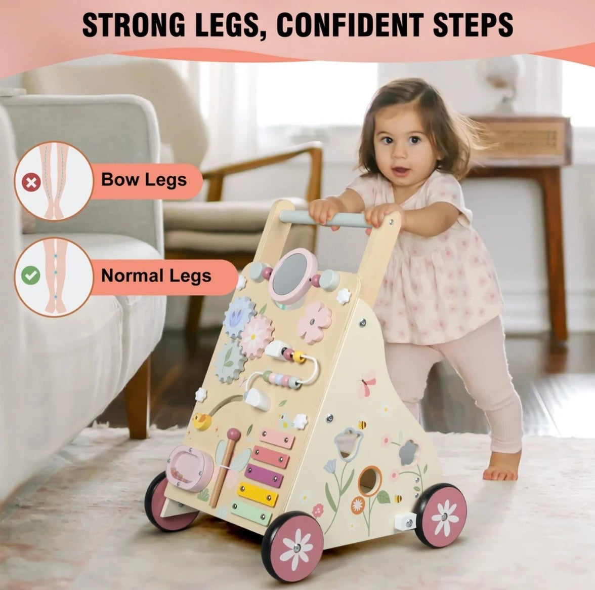Wooden Baby Activity Walker — Montessori Learning Cart