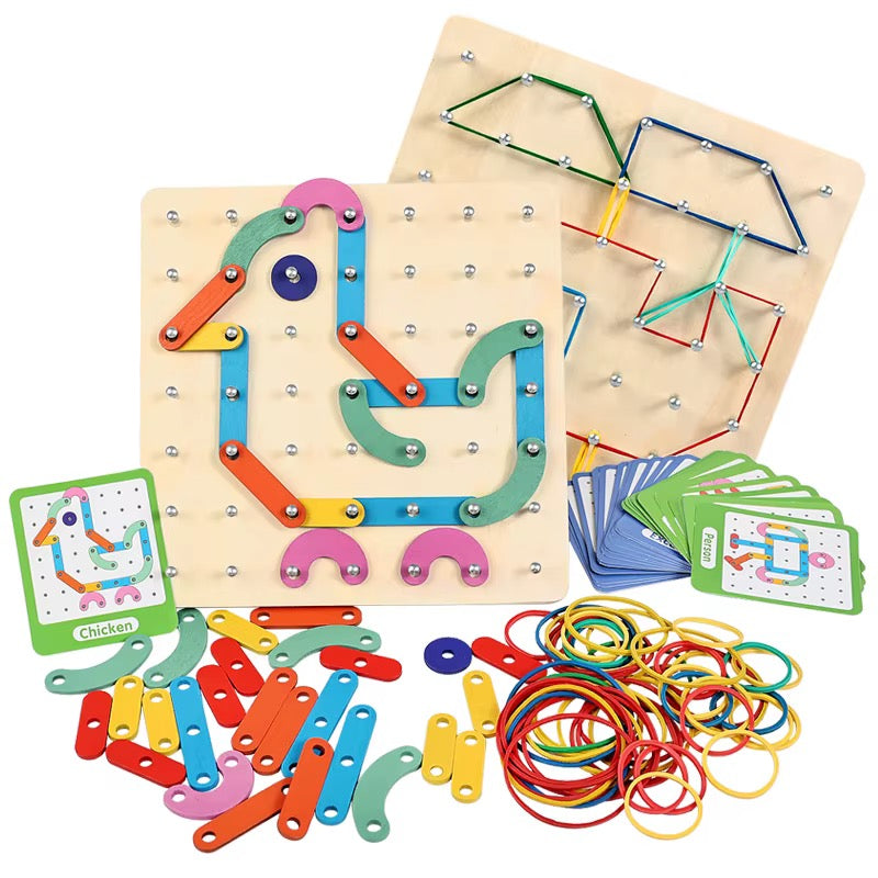 2-in-1 Wooden Nail Board & Pattern Puzzle Set