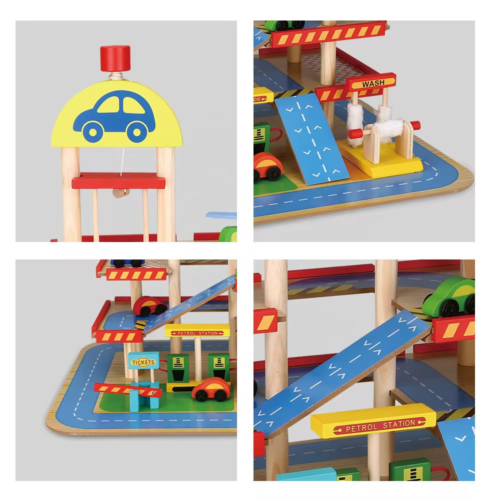 Wooden Car Garage Play Set