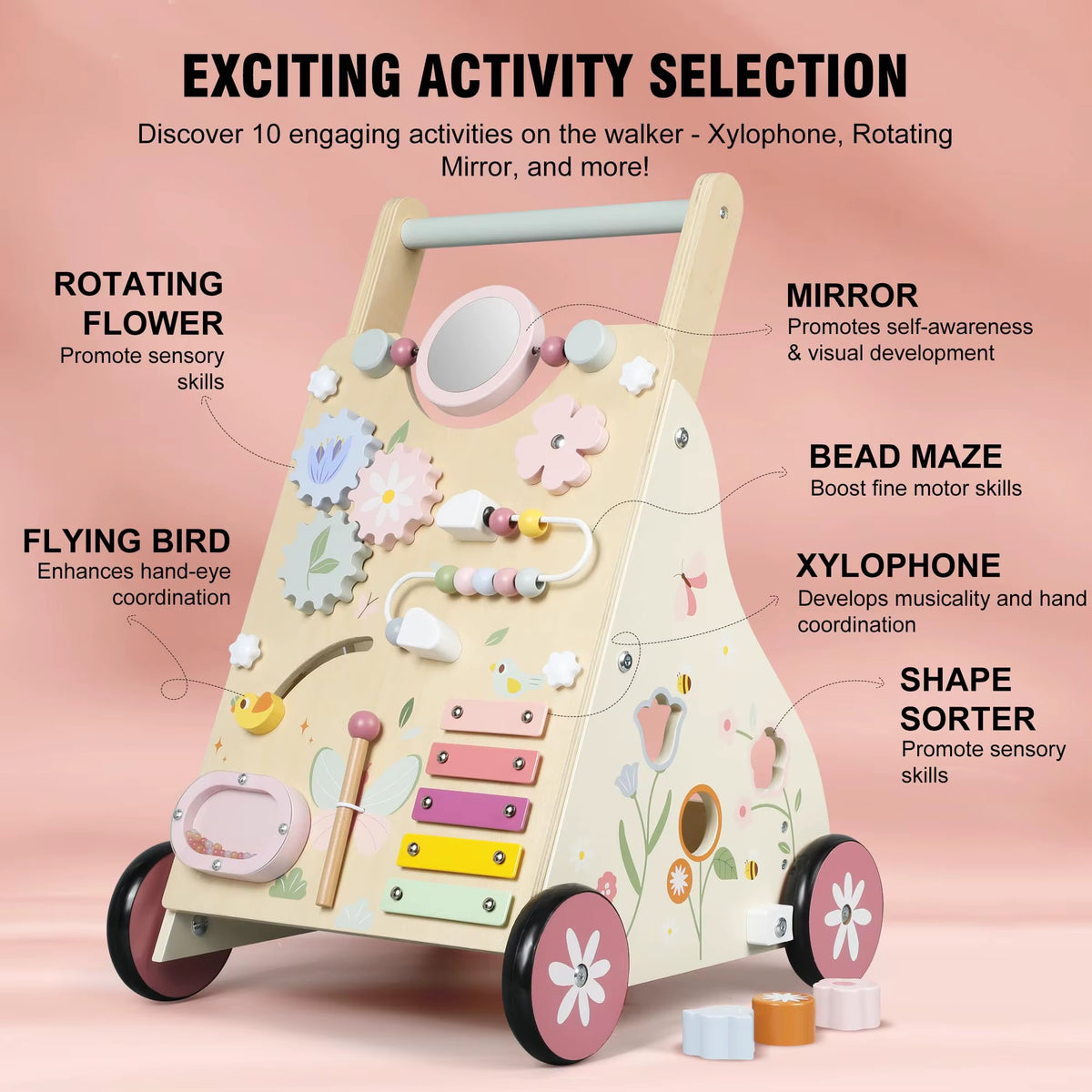 Wooden Baby Activity Walker — Montessori Learning Cart