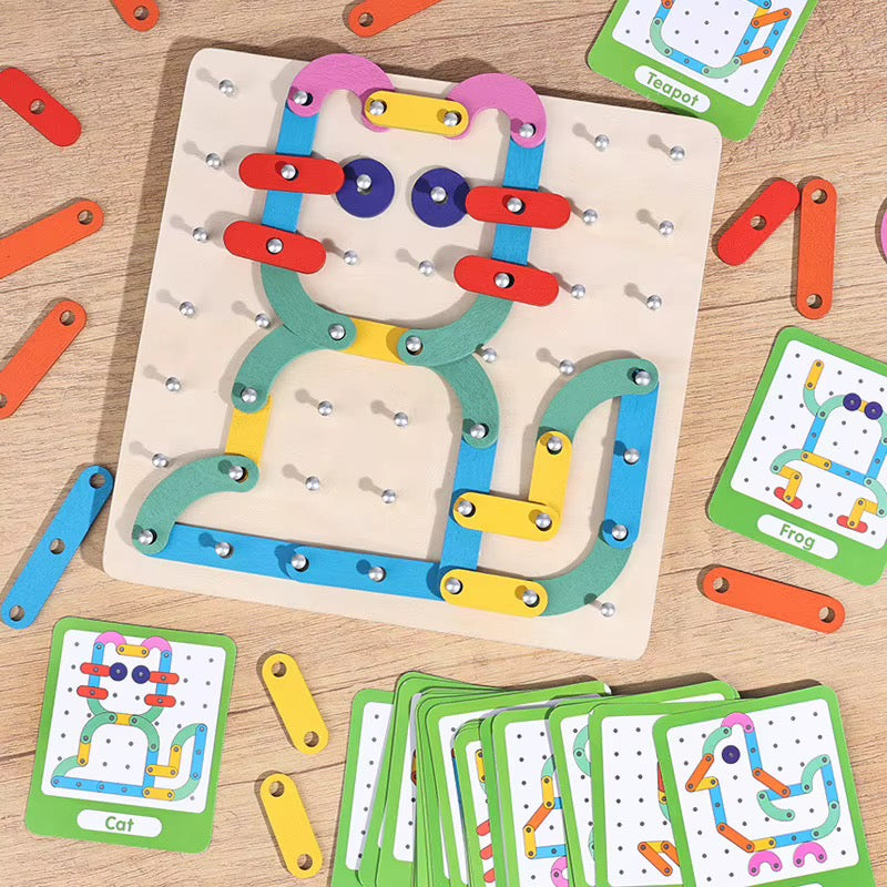 2-in-1 Wooden Nail Board & Pattern Puzzle Set