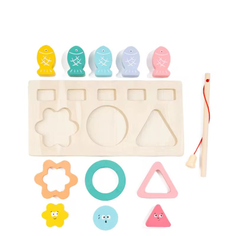 3-in-1 Wooden Colour, Shape & Fishing Activity Set
