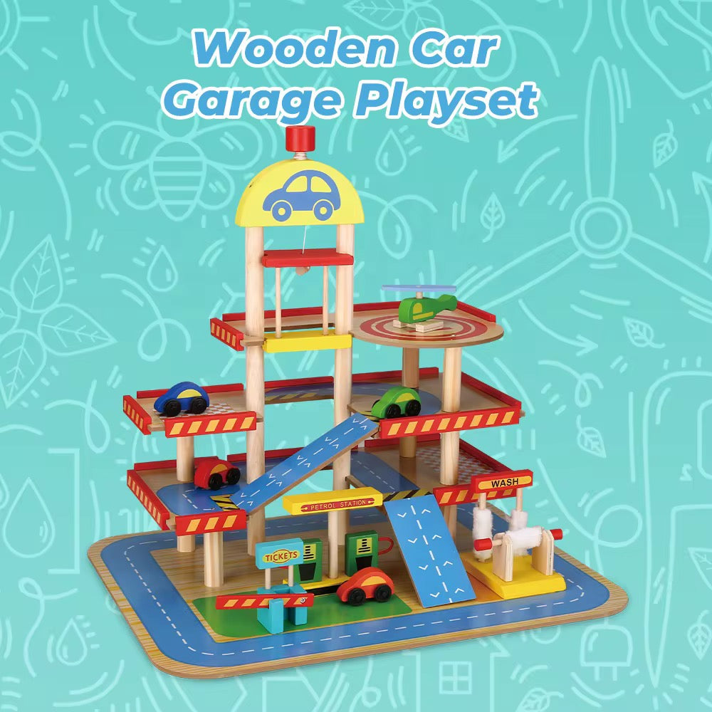 Wooden Car Garage Play Set