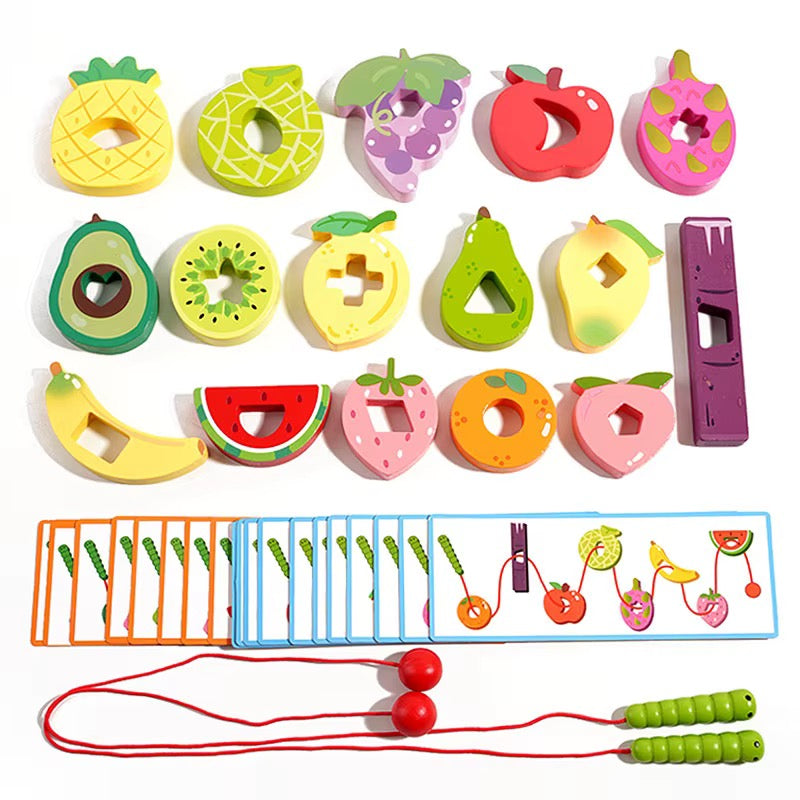 Wooden Fruit Threading & Lacing Game