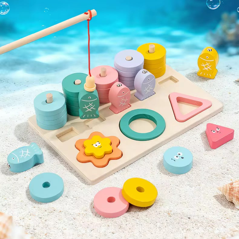 3-in-1 Wooden Colour, Shape & Fishing Activity Set