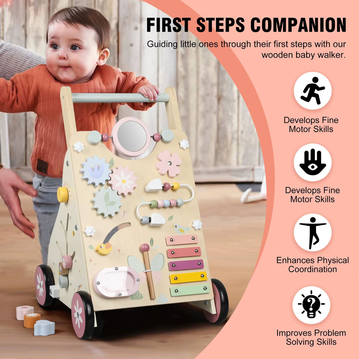 Wooden Baby Activity Walker — Montessori Learning Cart