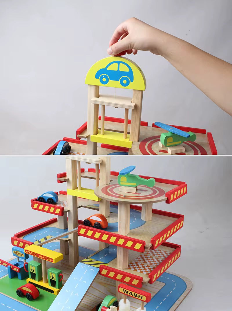 Wooden Car Garage Play Set
