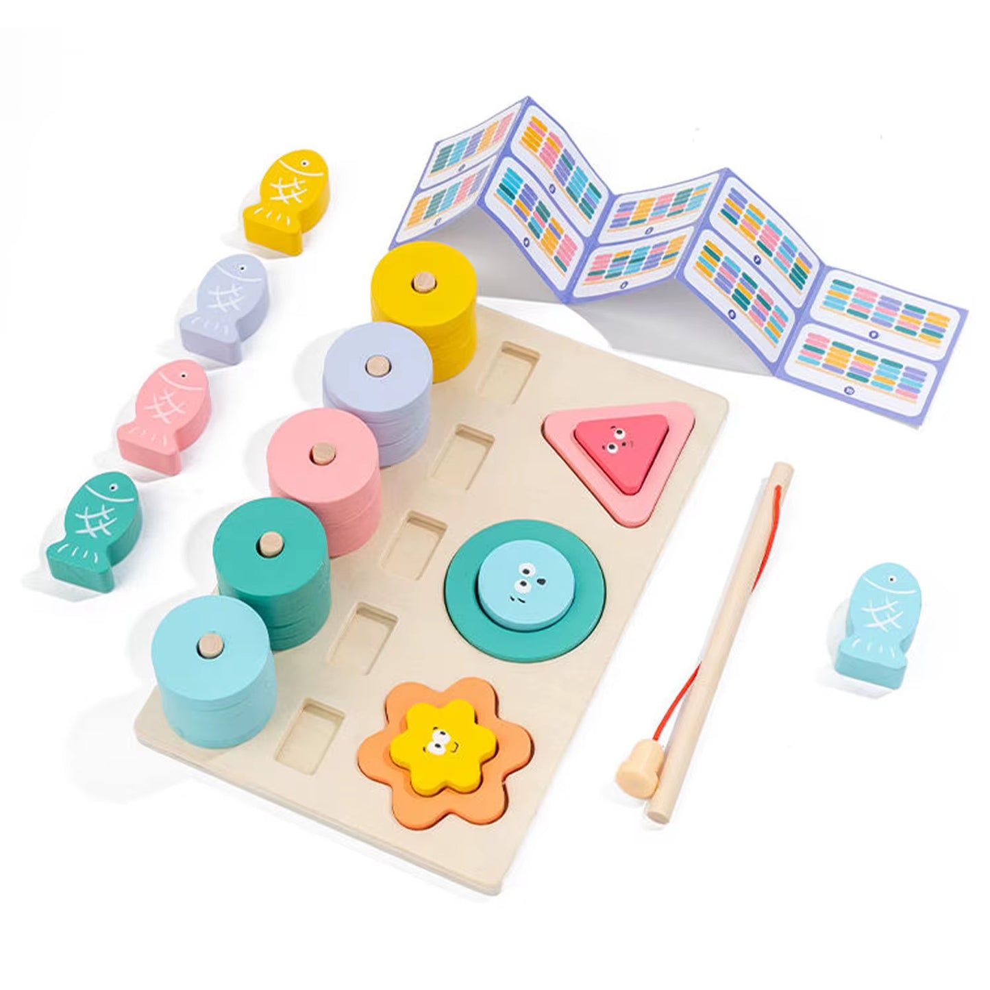 3-in-1 Wooden Colour, Shape & Fishing Activity Set