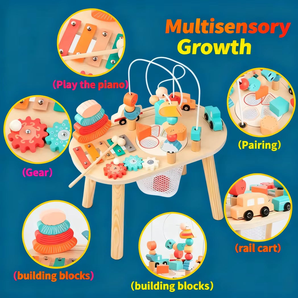 Wooden Baby Activity Table — 7-in-1 Play Centre