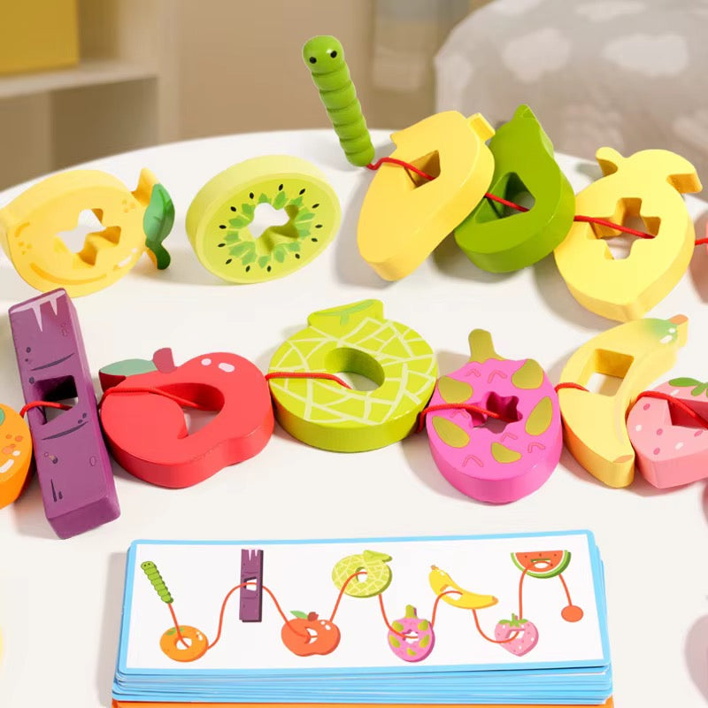 Wooden Fruit Threading & Lacing Game