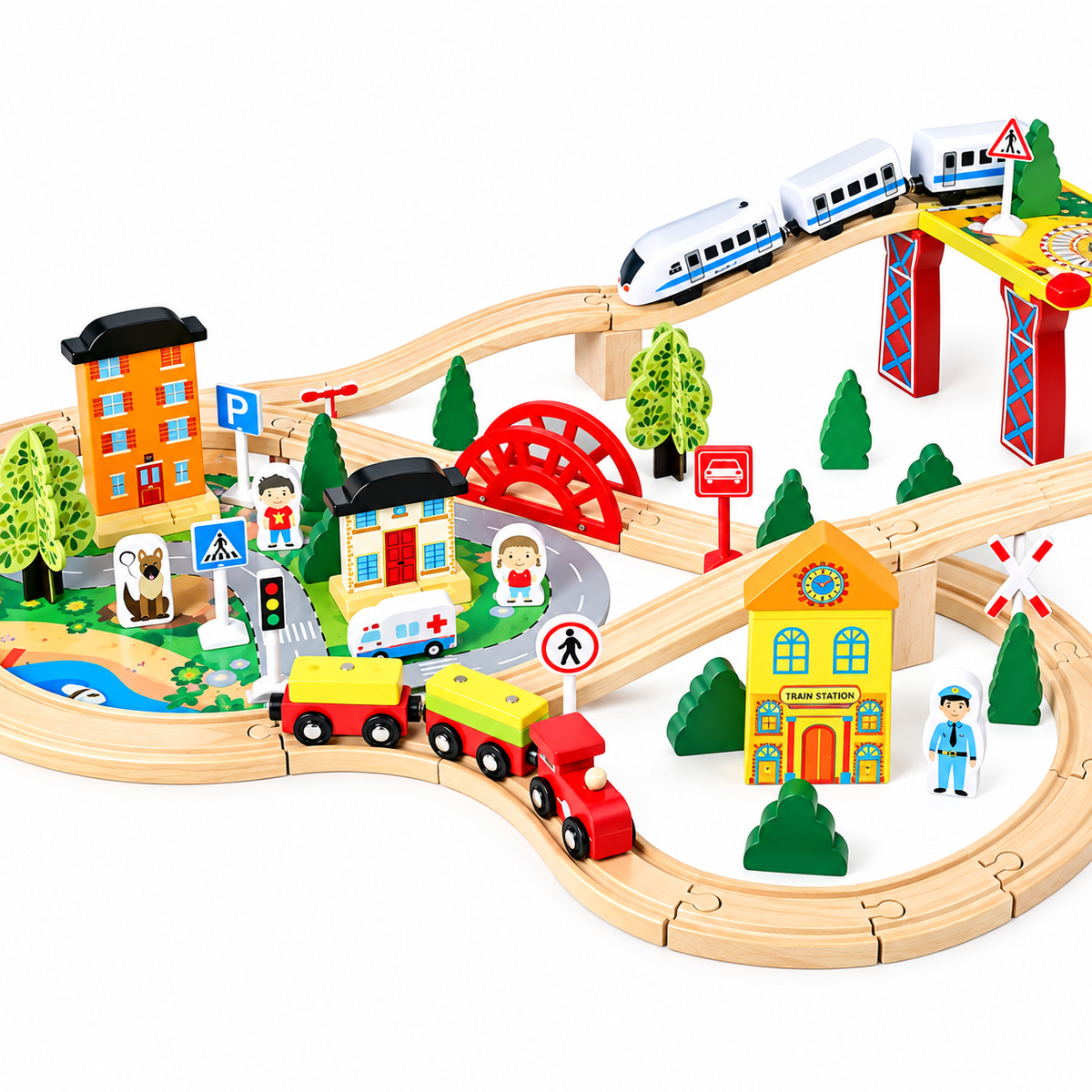 Wooden City Train Track Set — 78 Pieces