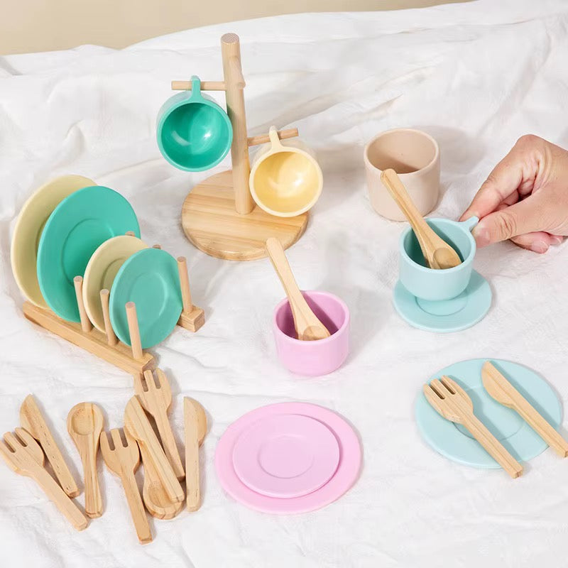 Wooden Mini Cutlery & Dinnerware Play Set