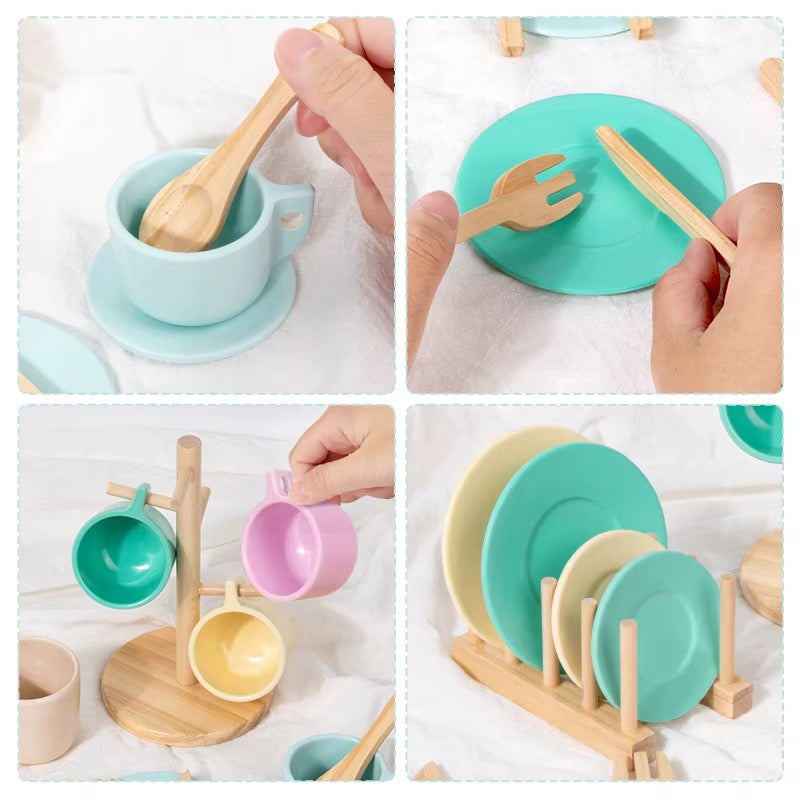 Wooden Mini Cutlery & Dinnerware Play Set