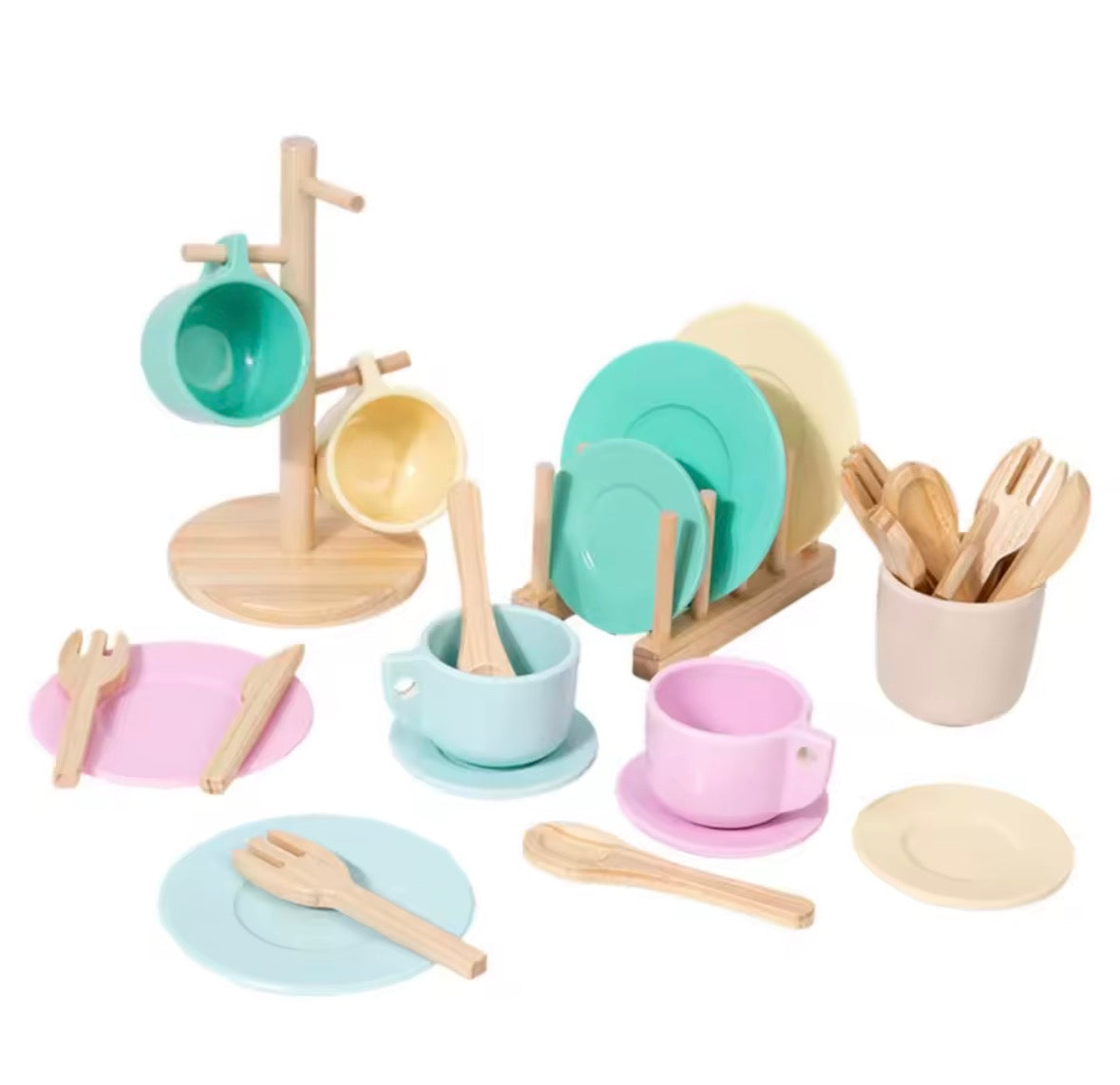 Wooden Mini Cutlery & Dinnerware Play Set