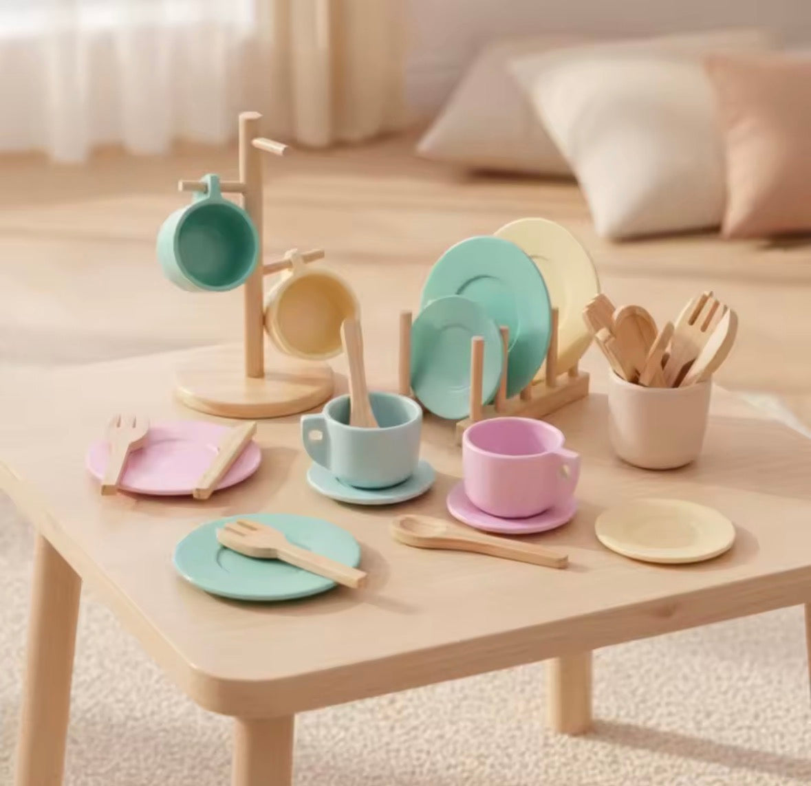 Wooden Mini Cutlery & Dinnerware Play Set