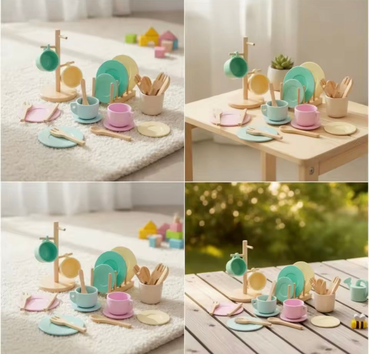 Wooden Mini Cutlery & Dinnerware Play Set