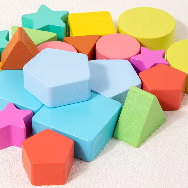 Wooden Geometric Shape Building Blocks Set