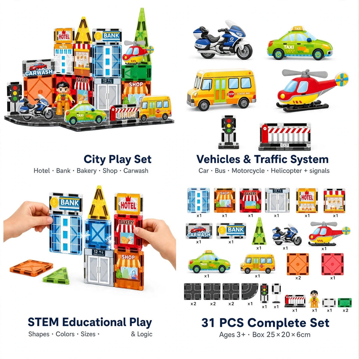 Magnetic Tiles City Builder Set — 31 Pieces