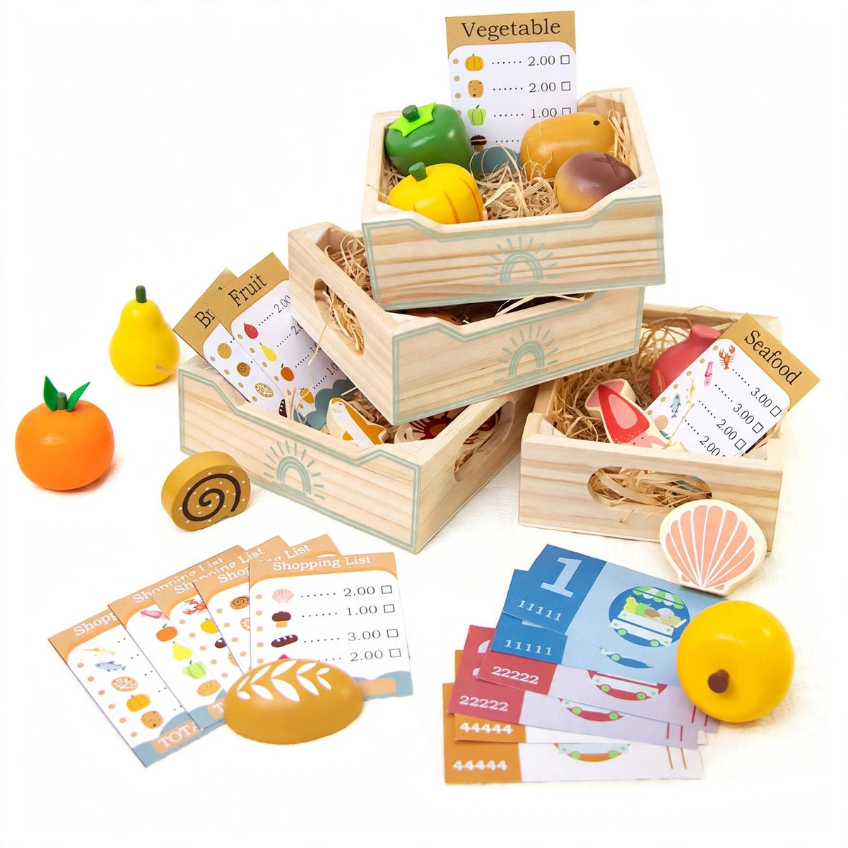 Wooden Food Market Shopping Play Set