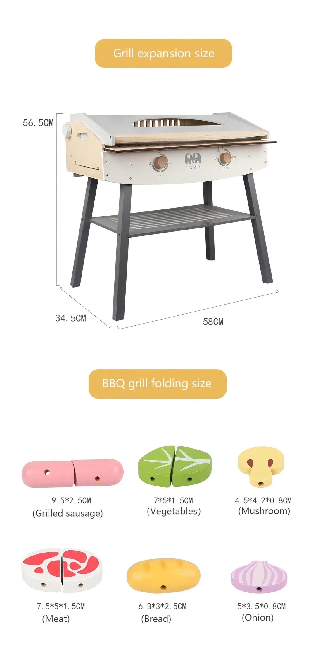 Wooden BBQ Braai Grill Play Set — Large